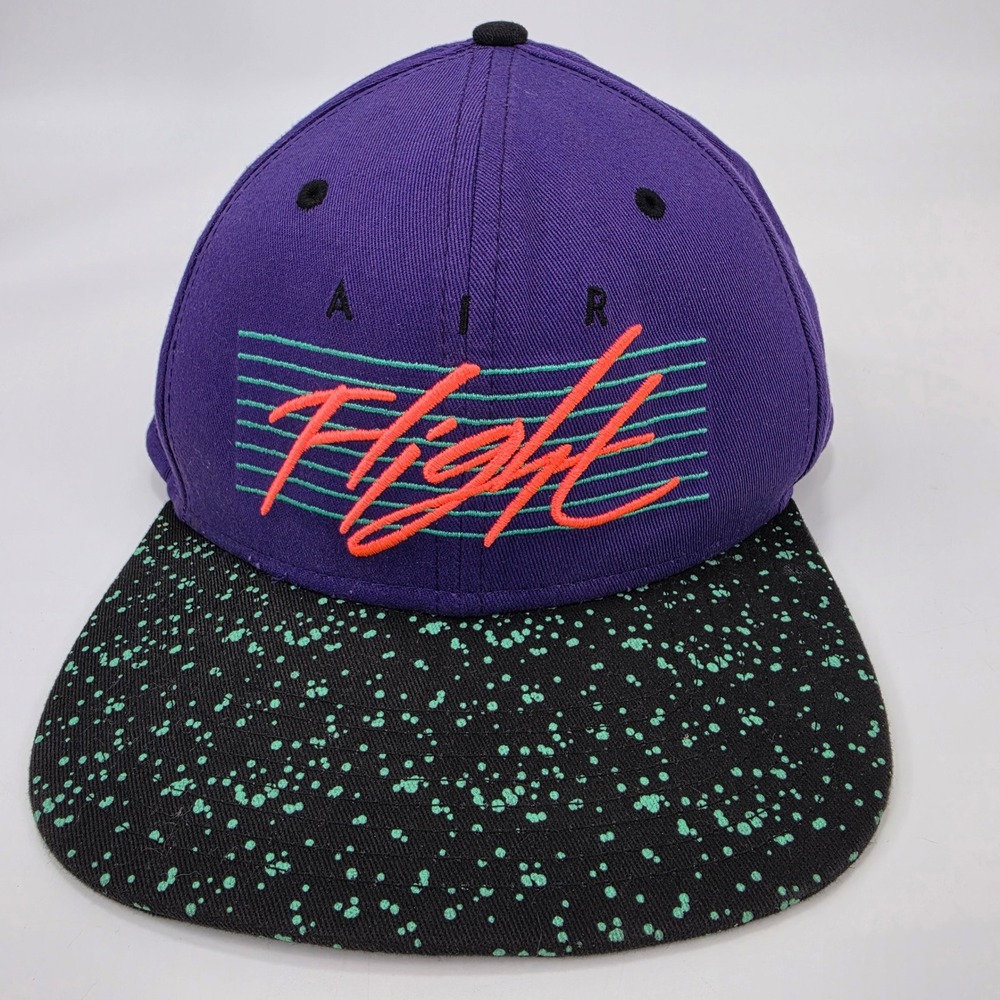 Nike Hat Air Flight Snapback Cap Purple Splatter Bill OSFM Retro Streetwear 90s